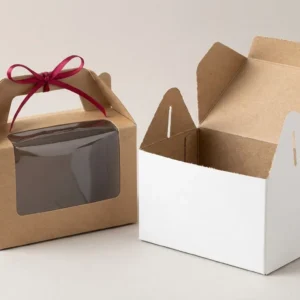 Custom Window Gable Boxes, closed and open view in natural kraft and white, bulk and wholesale with no minimum order