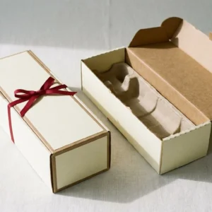 Custom Wine Gift Boxes, closed and open view in butter cream, bulk and wholesale with no minimum order