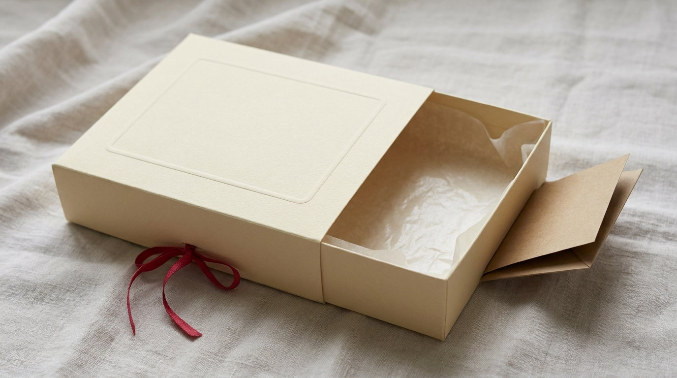 A butter cream donut box open with the lid laid back and a liner inside