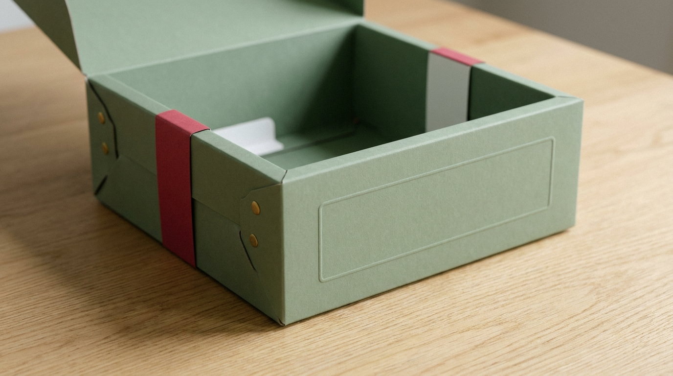 A sage four corner tray assembled and open with the corner locks visible