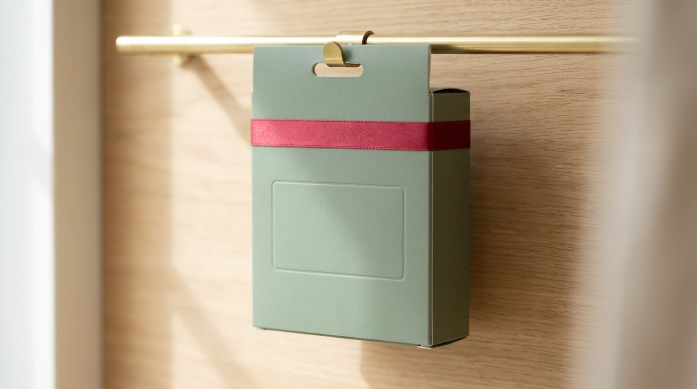 A sage healthcare carton hanging from a rail by its euro slot