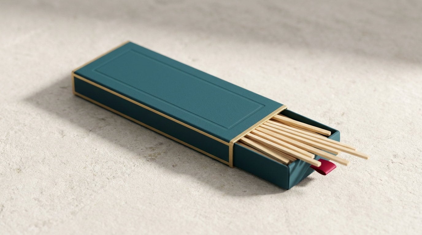 A slim teal carton with plain incense sticks fanned partly out