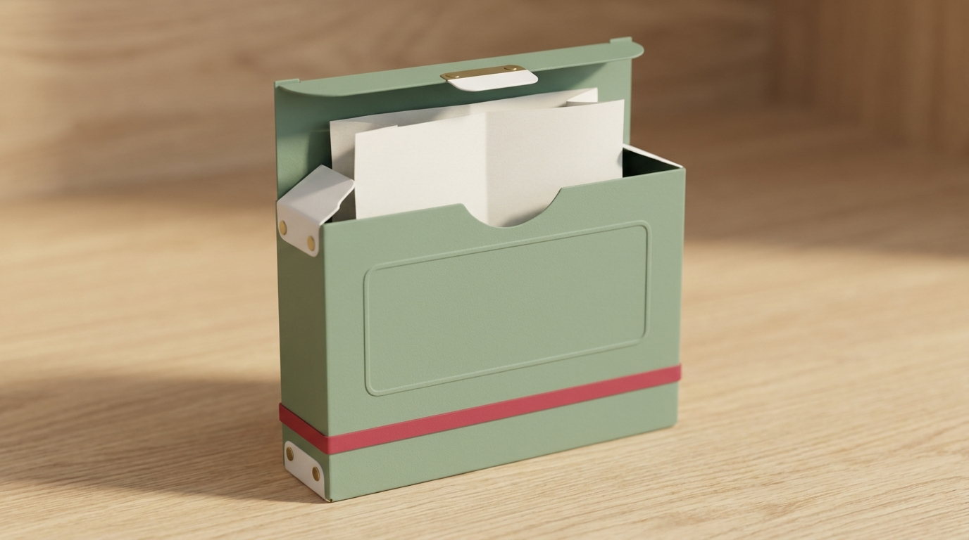 A sage green medicine carton open with a folded leaflet half withdrawn