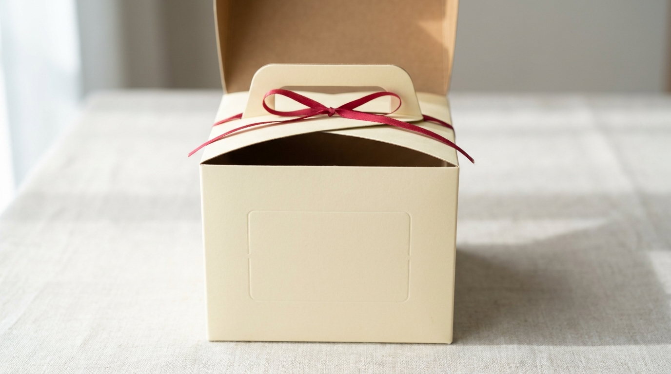A tall cake box with the lid lifted to show its full interior height