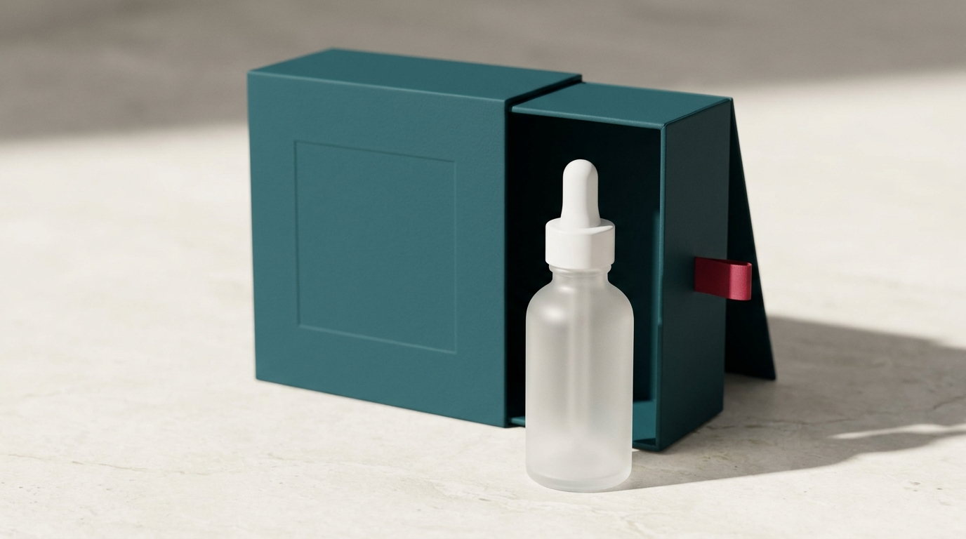 A deep teal tincture carton open with a plain dropper bottle in front