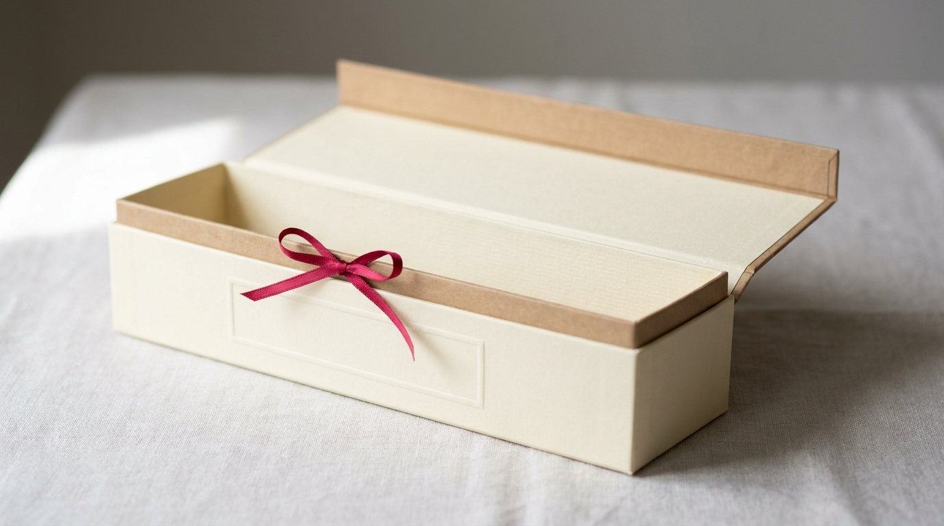 A toast box open along its long side with the lid laid flat