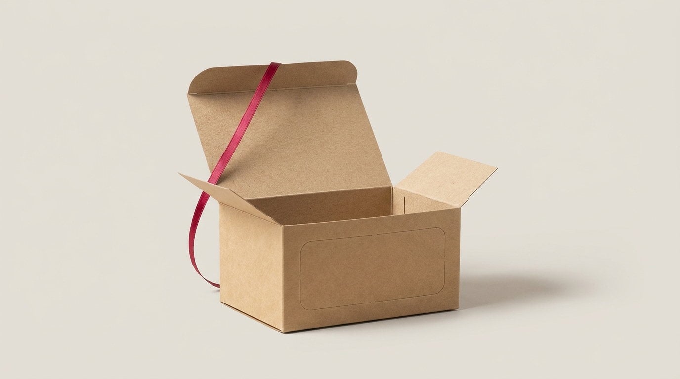 A kraft to-go box open with both flaps lifted